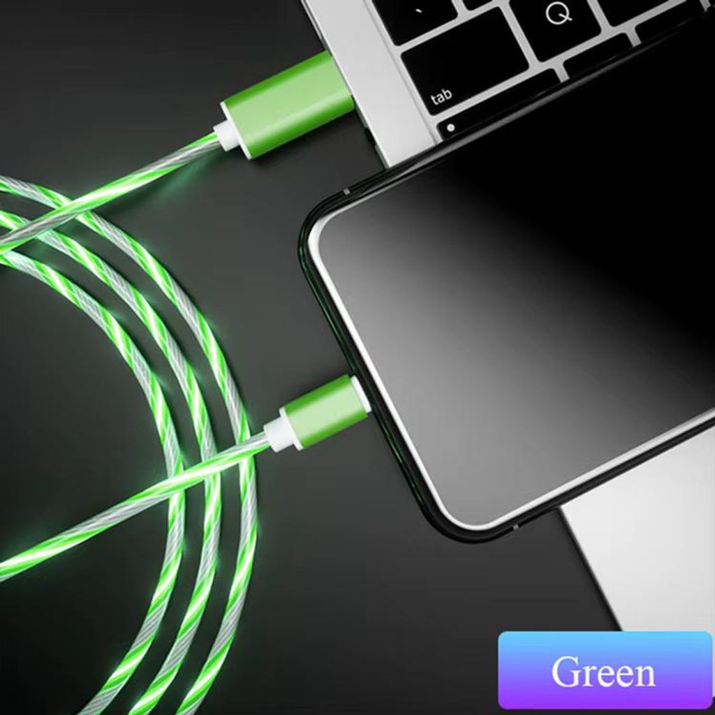 3in1 LED USB Ladekabel GRÜN leuchtend Micro USB-C für Apple iPhone Samsung 2m