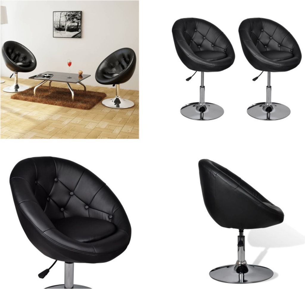 vidaXL Cocktailsessel 2 Stk. Schwarz Kunstleder - Barhocker - Barstuhl - Barstühle - Tresenhocker