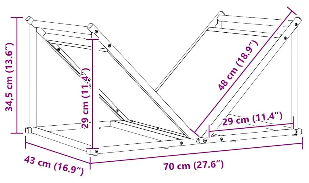 Range-bûches vertical intérieur noir 70 cm en acier robuste vidaXL - 8
