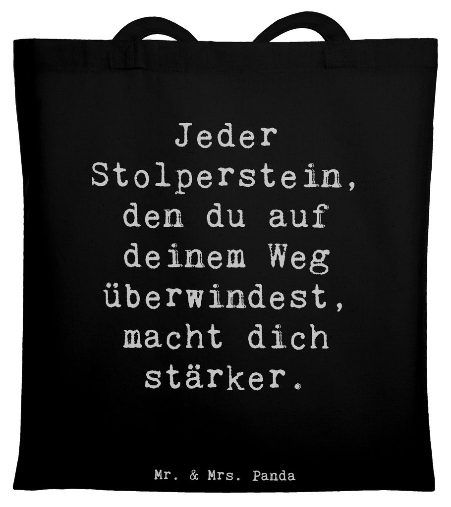 Mr. & Mrs. Panda Tote Bag Spruch Stolpersteine im Alltag meistern - Schwarz - Geschenk, Zuversicht, Uni Tasche, Einkaufstasche, Herausforderungen b...