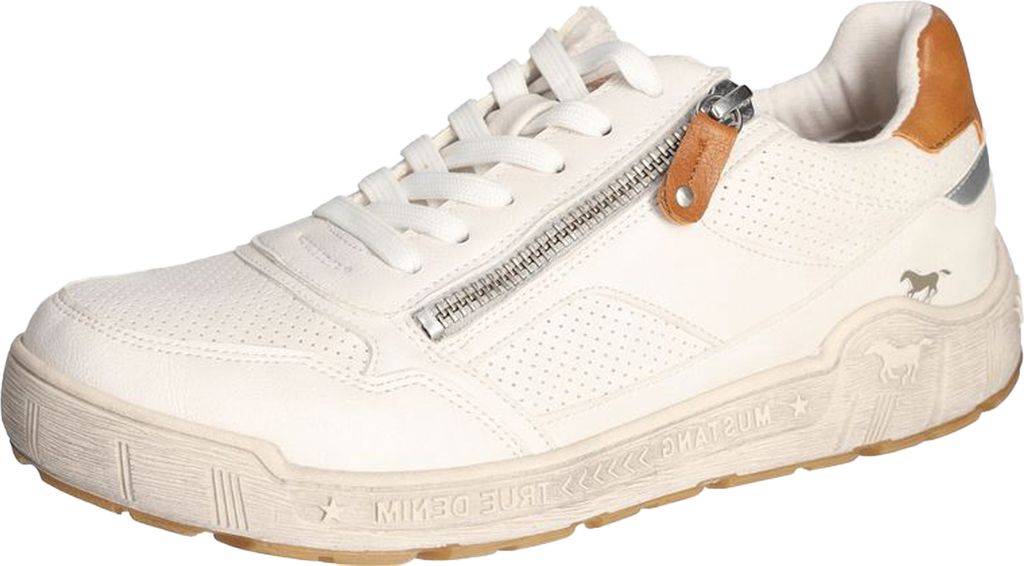 Mustang Damen Sneaker Schnürung Zipper feine Details 1290-305, Größe:39 EU, Farbe:Weiß
