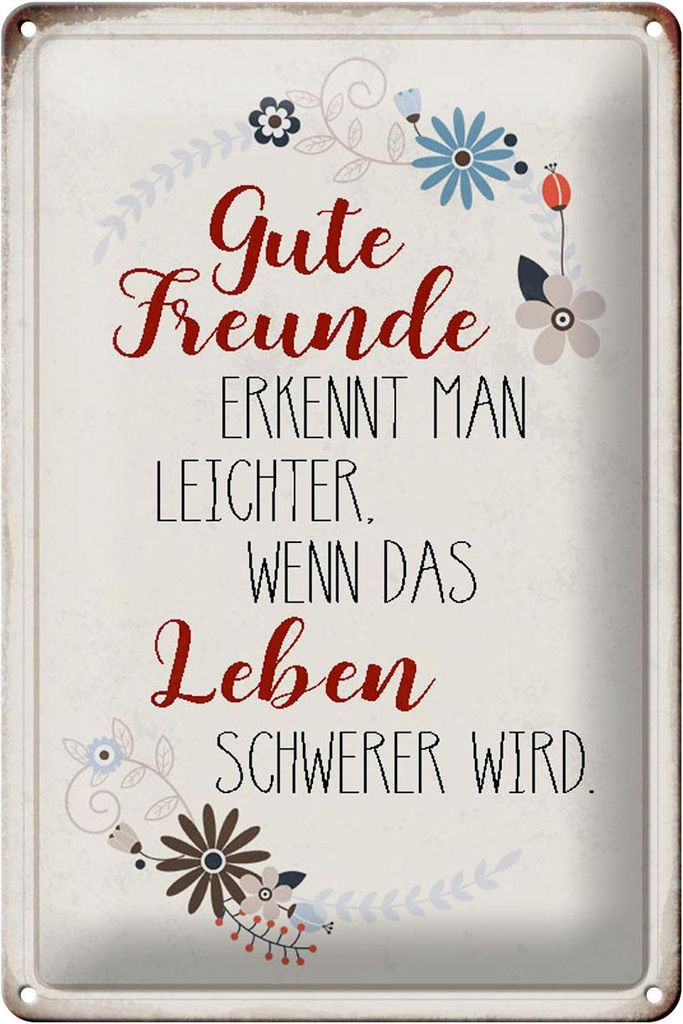 Blechschild gute Freunde erkennt, 30x20 cm, Blechschilder Spruch Glück Weisheit