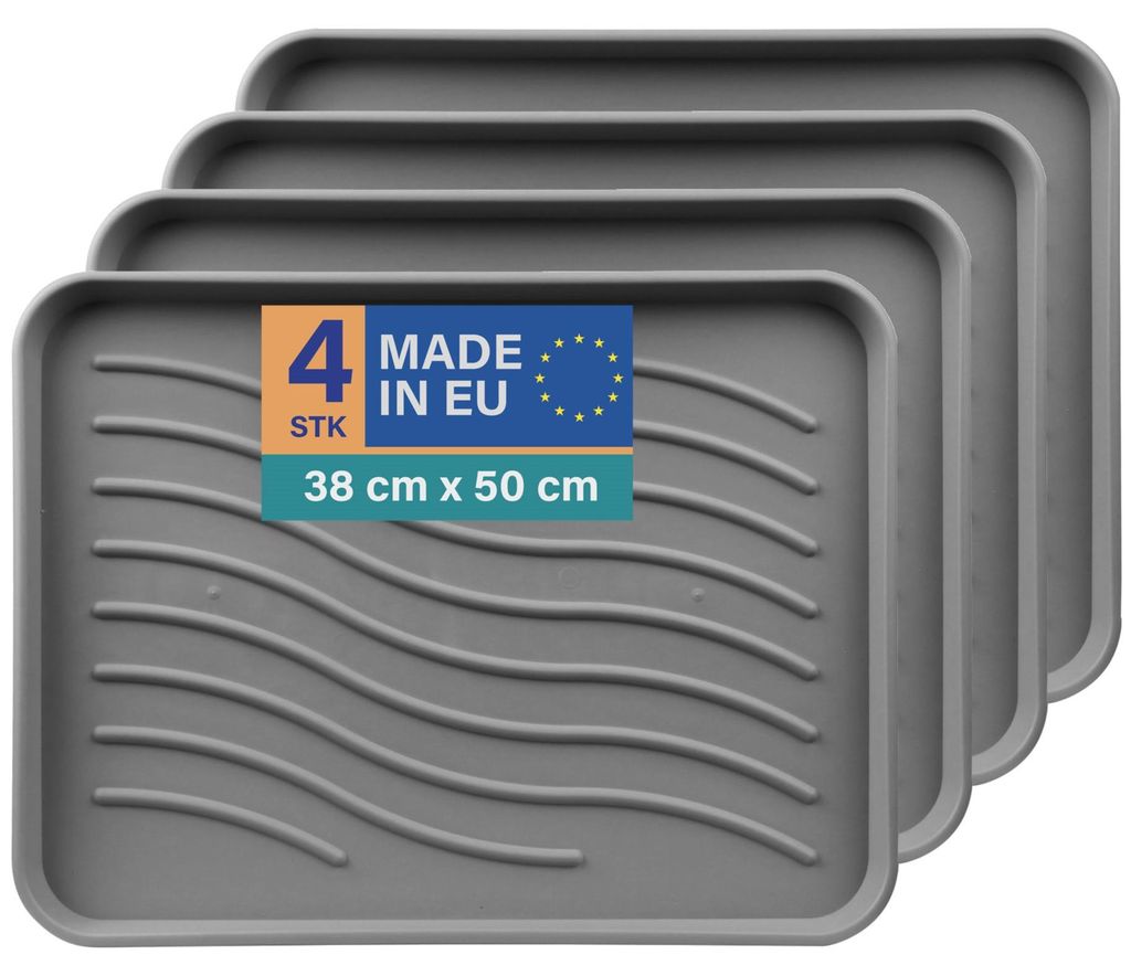 Schuhabtropfschale ( 4er Pack / Anthrazit ) Schuhwanne mit hohem Rand ( 50 x 38 x 2,5cm ) - Aptropfunterlage, Schuhmatte - Wasserdicht