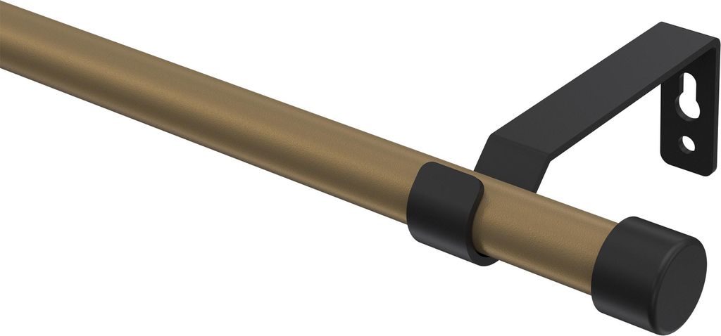 Interdeco Gardinenstange / Vorhangstange Gold matt / Schwarz, Typ Olymp Lucan (Kappe), 16 mm Ø 1-läufig, 420 cm