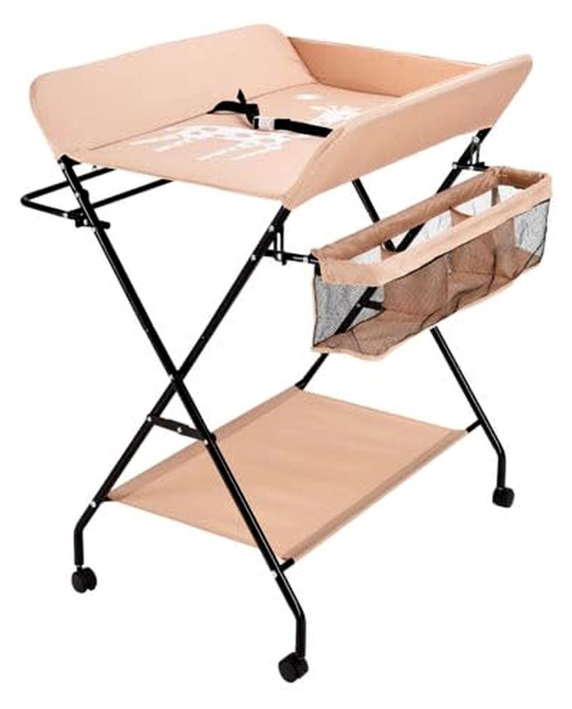 Mobiler Wickeltisch Tragbare Klappbar Baby Changing Table mit 4 Universal-Räder und Sicherheitsgurt, Beweglich und Bremsbar Wickelstation, für Ba...