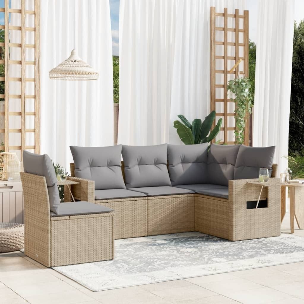 Maison Exclusive - 5-tlg. Garten-Sofagarnitur mit Kissen Beige Poly Rattan