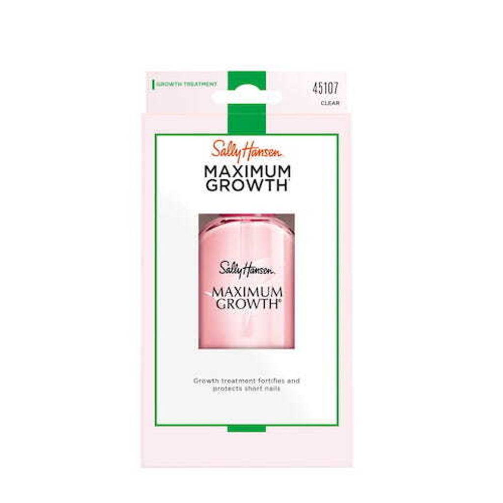 A product package for Sally Hansen Maximum Growth nail treatment.