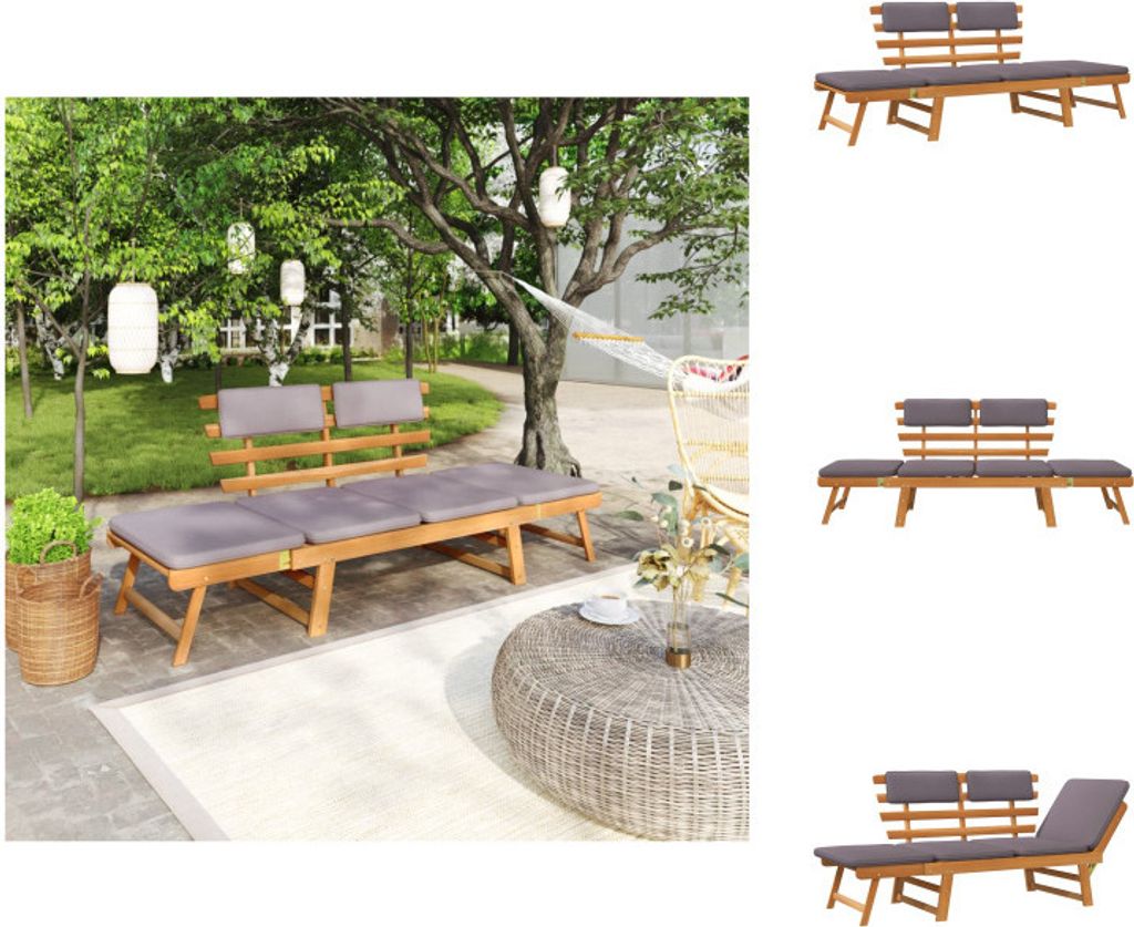 vidaXL 2-in-1 Gartenliege mit Auflage 190 cm Massivholz Akazie - Gartenbänke