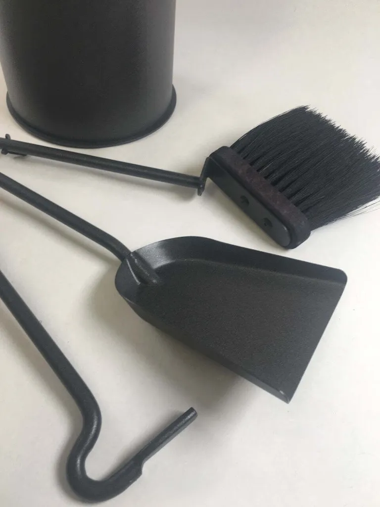 Serviteur de cheminée design anthracite inox avec bac de rangement