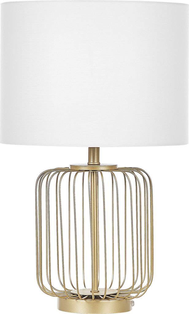 BELIANI Tischlampe Gold Metall 58 cm Stoffschirm Weiß Lampenfuss aus zahlreichen goldverzierten Längsstäben Kabel mit Schalter Modernes Design