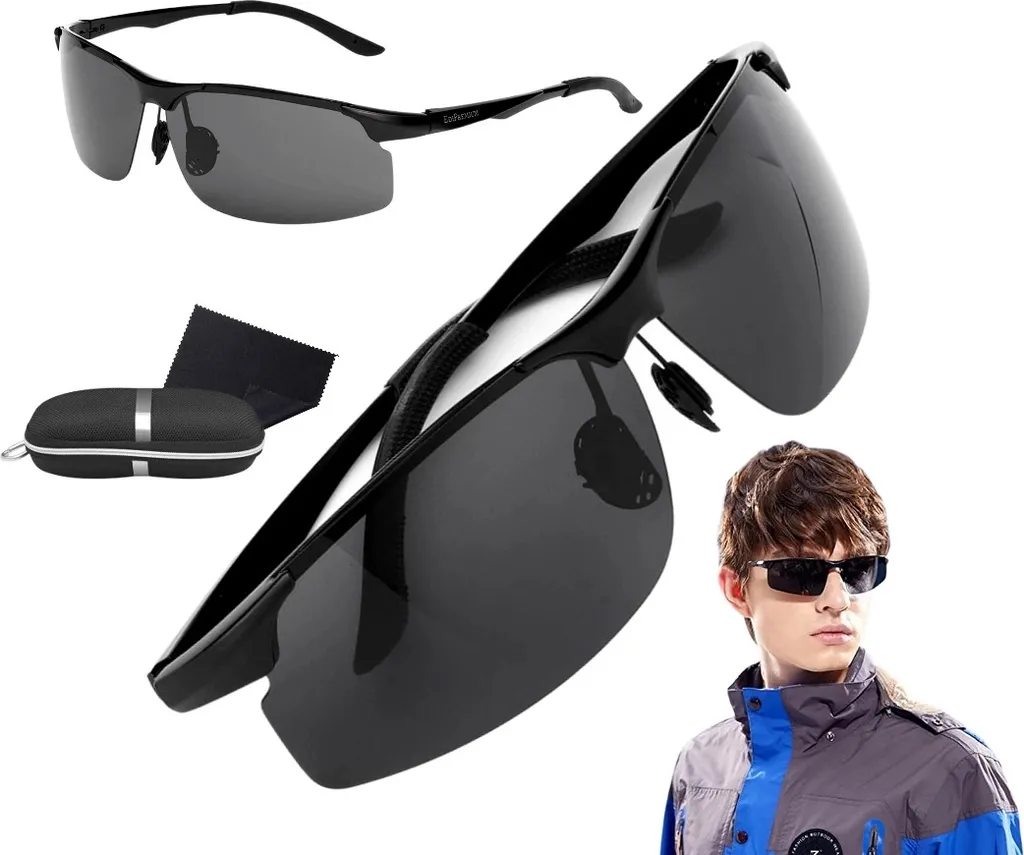 OFFERTA Occhiali da Sole Uomo Polarizzati UV400 Metallo Nero Sport
