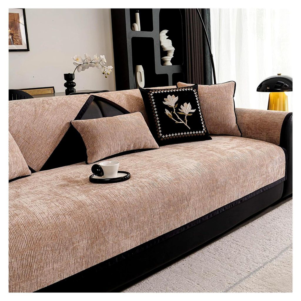 Waschbarer Sofaüberzug - L-förmiger Couchbezug für Haustiere, 2-Sitzer, Sofadecken für Sitzfläche, rutschfester Sofaschoner, 70 x 150 cm, Khak...