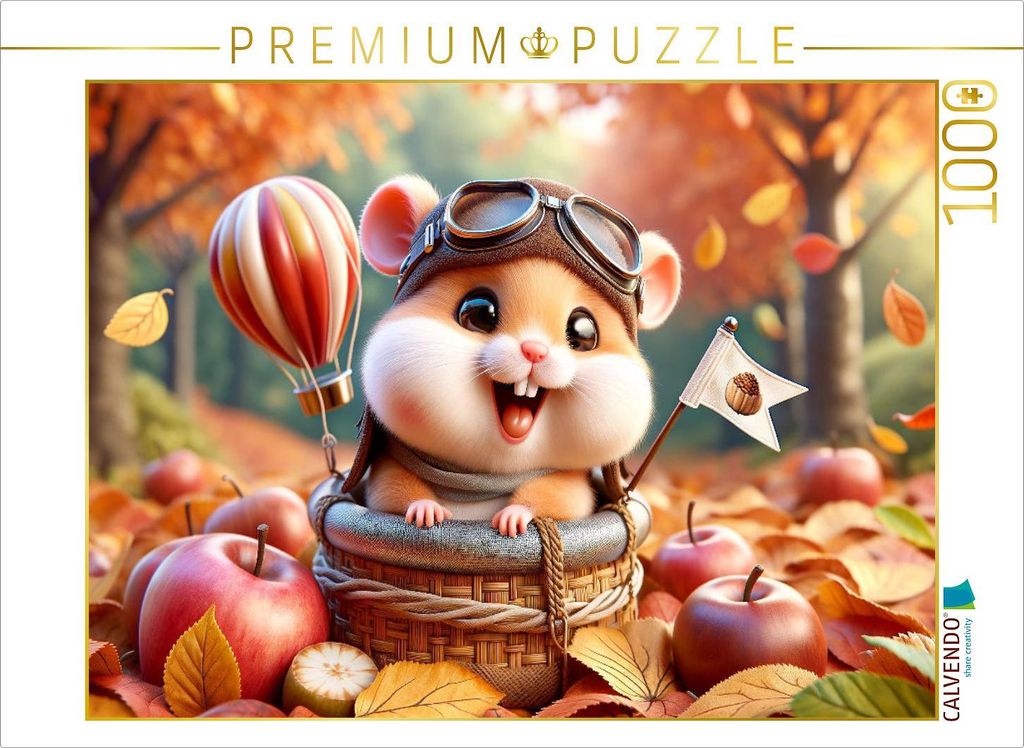 CALVENDO Puzzle Herbstlicher Hochflug: Ein Hamster und sein luftiges Abenteuer | 1000 Teile Lege-Größe 64x48cm Foto-Puzzle für glückliche Stunden