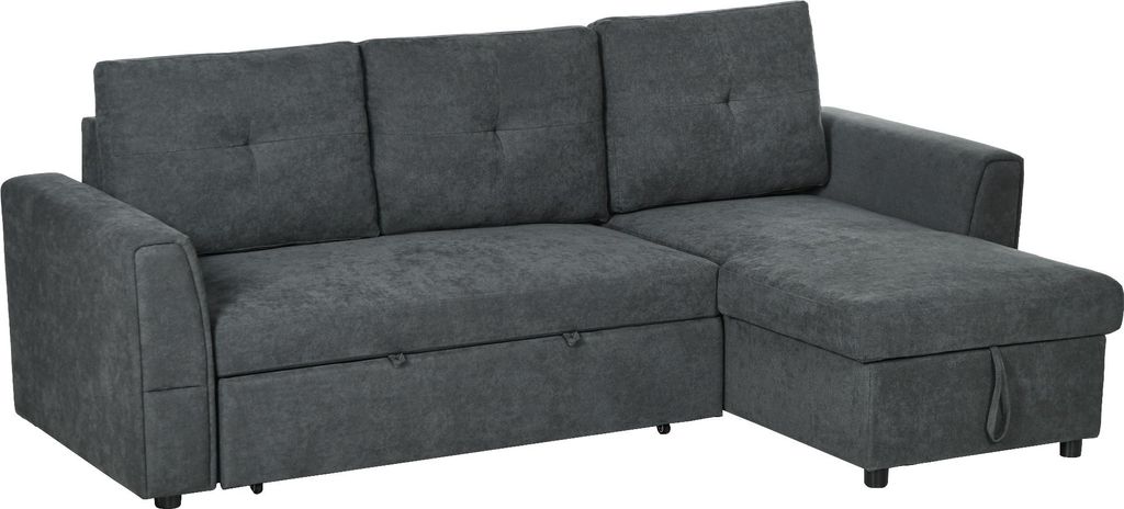 3-Sitzer-Sofa mit Bettfunktion, Schlafsofa mit Chaiselongue, Polstersofa, Dunkelgrau