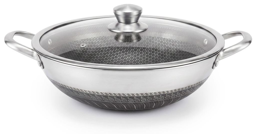 Ø40 cm Wok Bratpfanne Edelstahl Waben-Antihaftbeschichtung Produktbild 