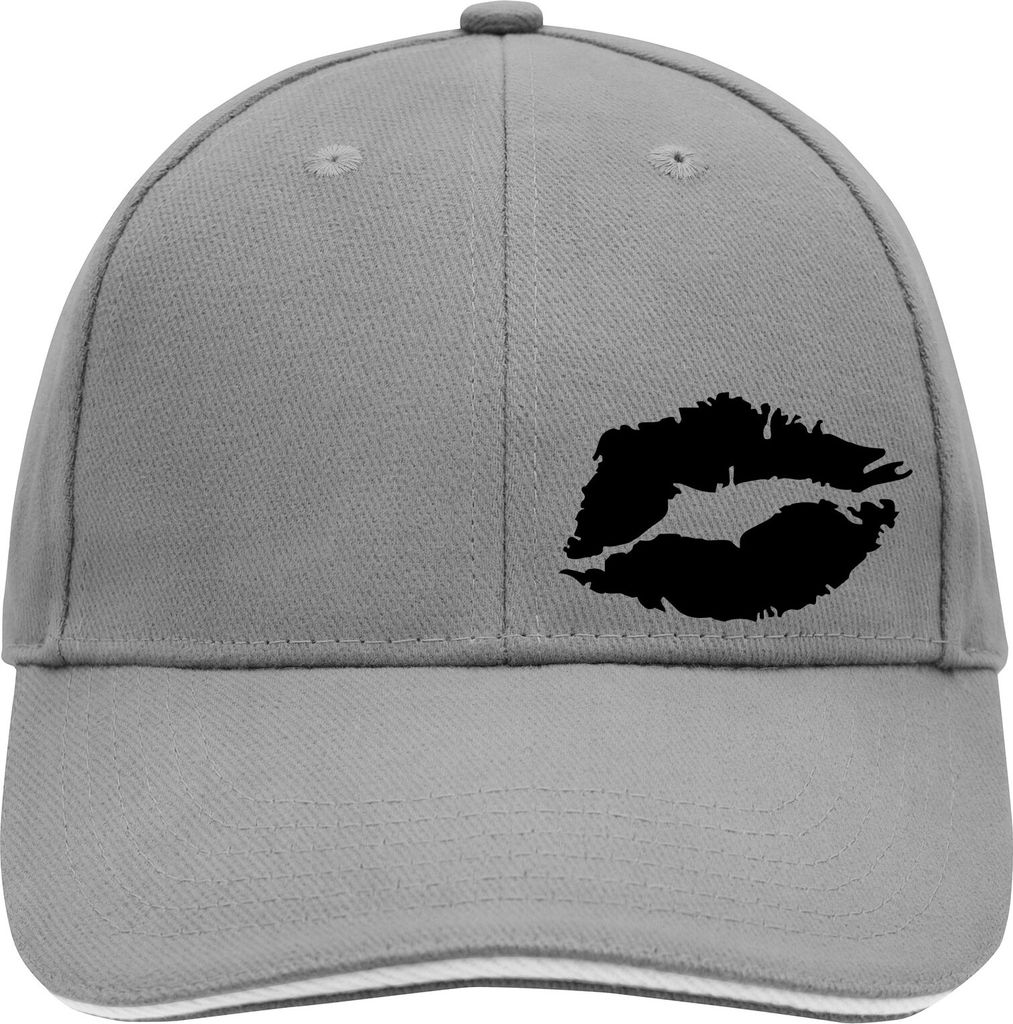Huuraa Cappy Mütze Kussmund Lippen Dark Grey/White Baumwolle 6-Panel Kappe Geschenkidee
