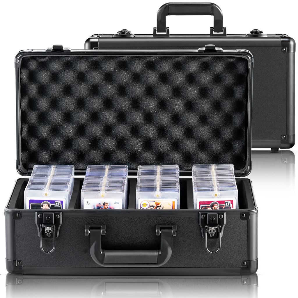 VEVOR Aufbewahrungsbox, 4 Fächer, Tragetasche für Sammelkarten mit Schaumstoffteilern und Schlüsselschloss, 388 Top Loader oder 999+ lose Karten