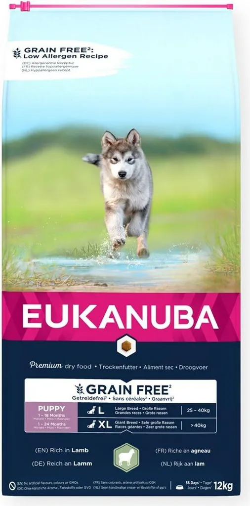 Eukanuba Chiot Grande Race Agneau 12kg : Digestion Facile et Os Forts