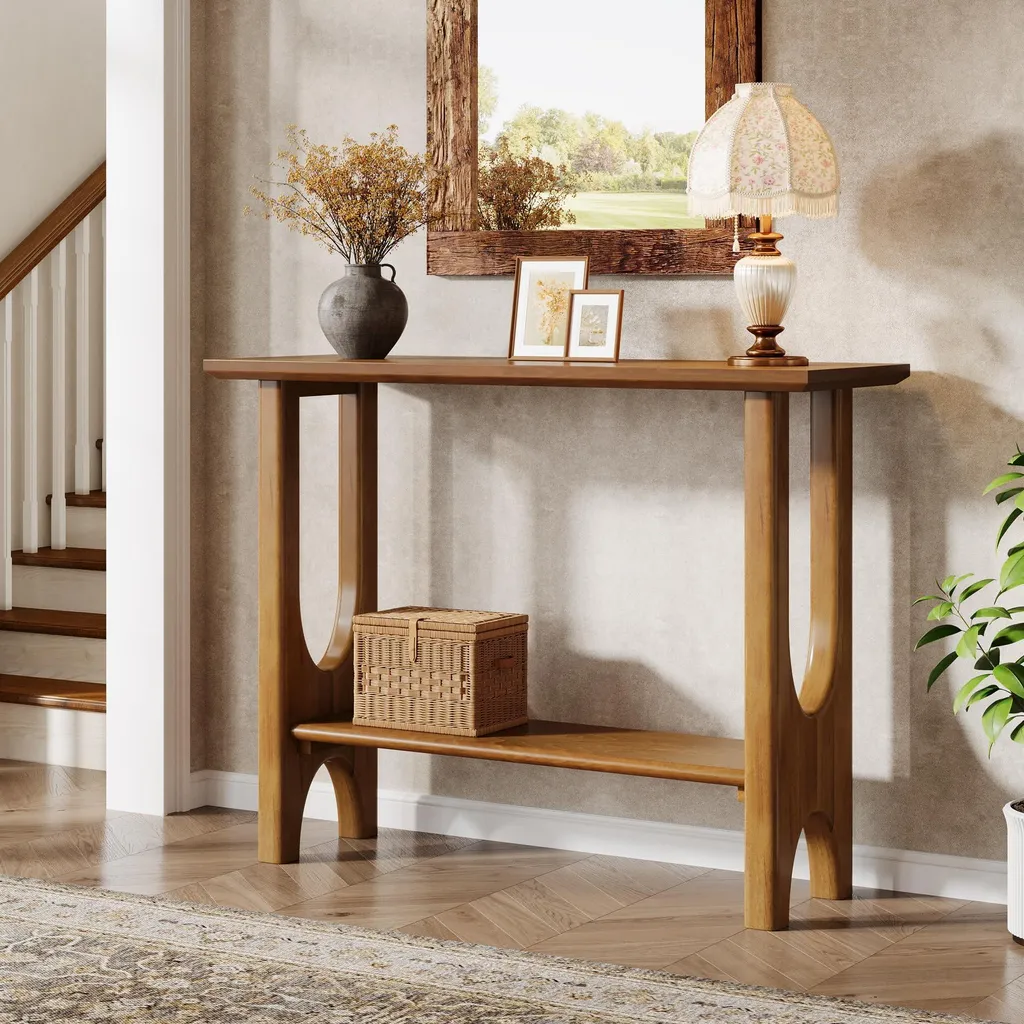 Petite table console 105 cm stable et facile à monter en bois clair - 4