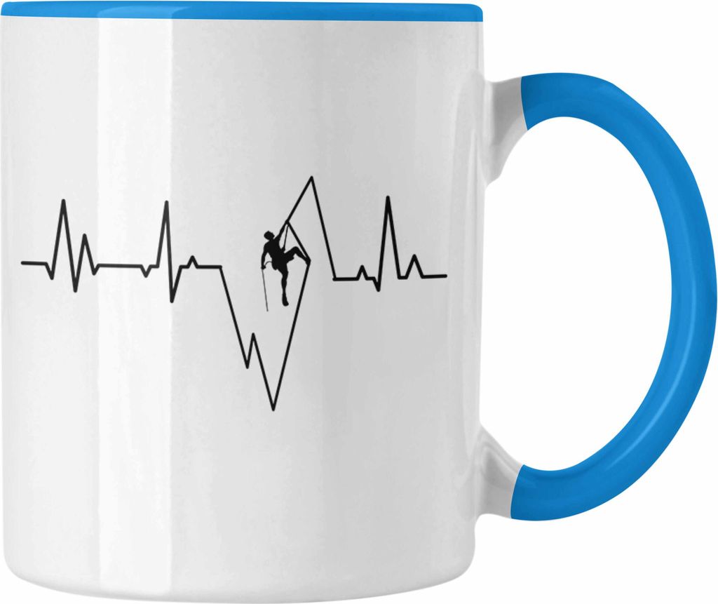 Trendation - Klettern Tasse Geschenk Outdoor Klettern Geschenkidee für Kletterer Herzschlag Grafik (Blau)