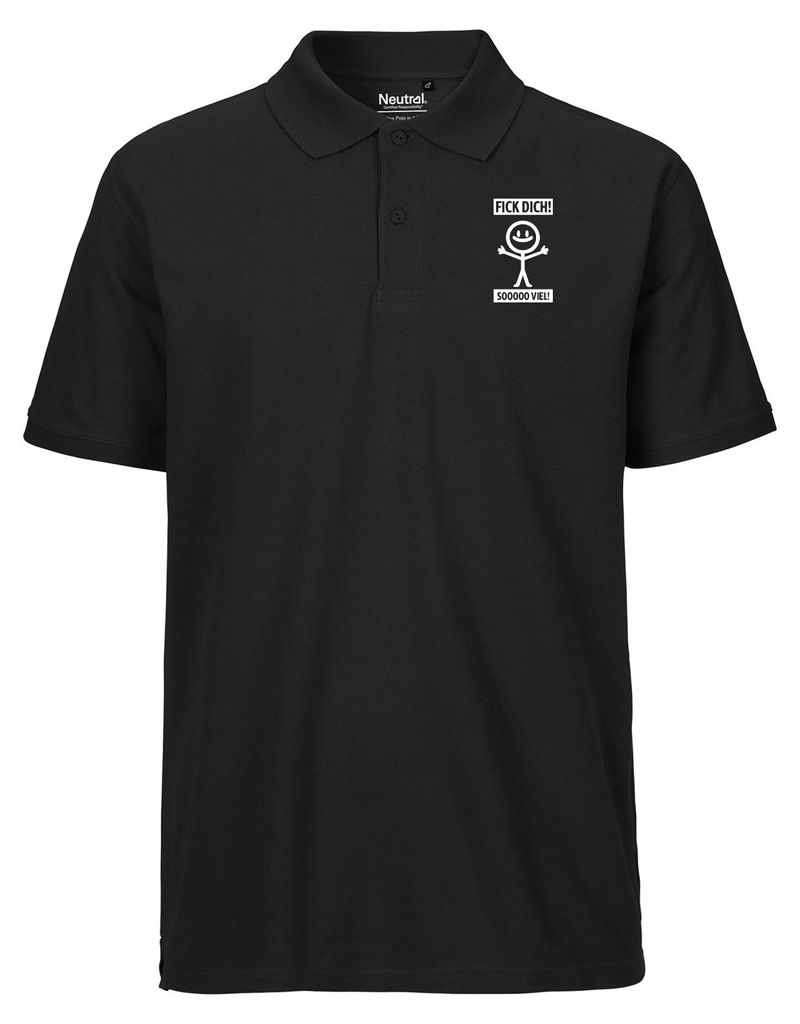 Huuraa Herren Polo Shirt F*ck dick so viel Strichmännchen L Black Bio Baumwolle Fairtrade Poloshirt Geschenkidee