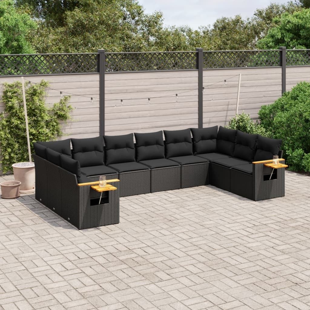 10-tlg. Garten-Sofagarnitur mit Kissen Schwarz Poly Rattan 3259563