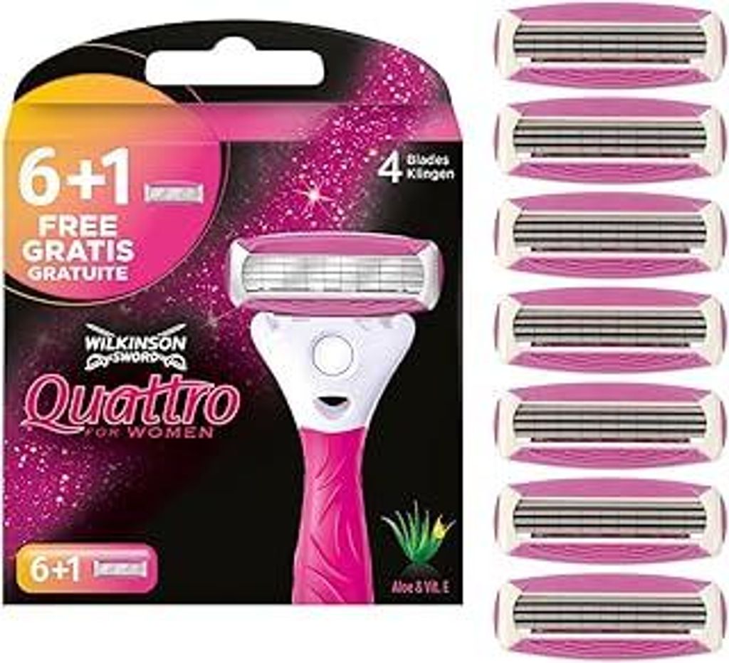 Intuition Quattro Smooth Shave Rasierklingen, Damenrasur, Hauch von Aloe vera, Rasierer für die alltägliche Rasur, 6 + 1 Stück
