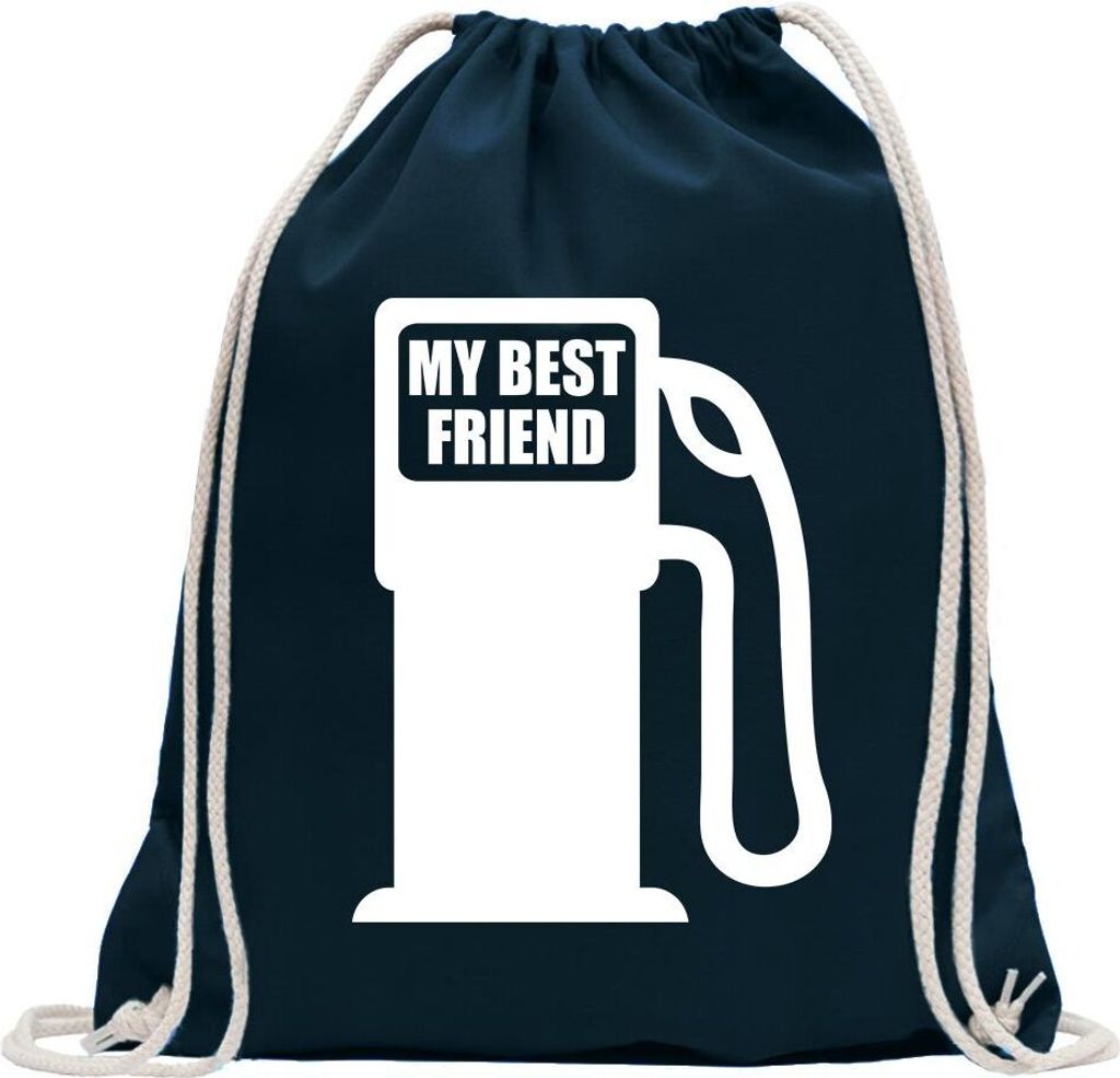 Kiwistar - Turnbeutel - dunkelblau - My best Friend - Fun Rucksack Sport Beutel Gymsack Baumwolle mit Ziehgurt