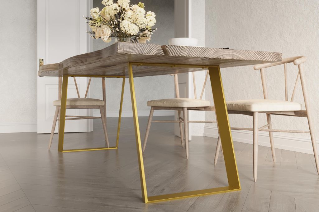 2er Set Tischbeine Tischgestell Tischkufen Tischfüße | 70x72cm Gold Flachstahl 80x10mm | für Esstisch Schreibtisch Stahl Industrial Metall