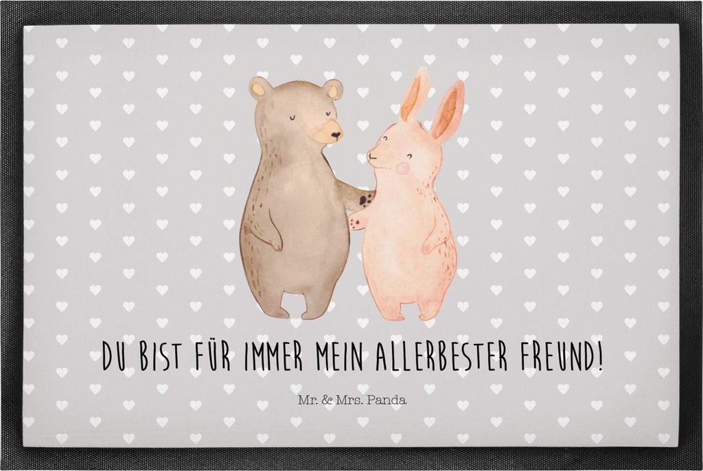 Mr. & Mrs. Panda Gummimatte Bär und Hase Umarmen 50 x 75 cm - Grau Pastell - Geschenk, Schmutzfangmatte, bodenmatte, Fußabstreifer, Türmatte, Fr...