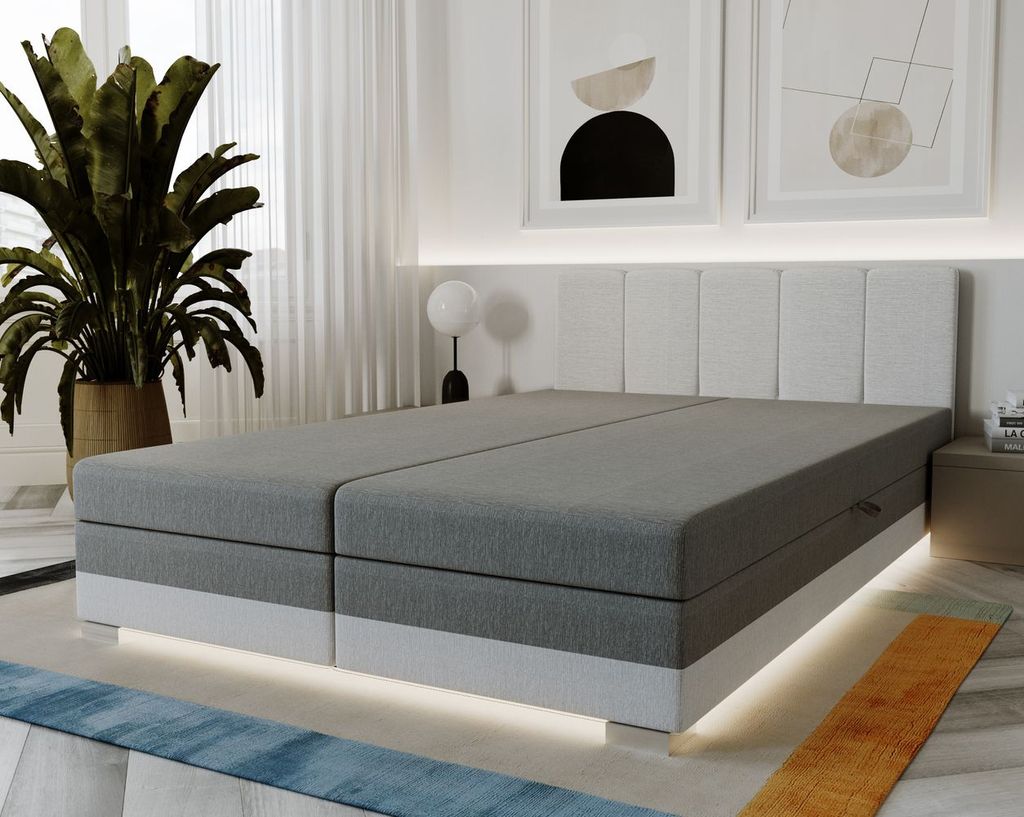 Doppelbett 180x195 INEJ 1 - hellgrau/weiß