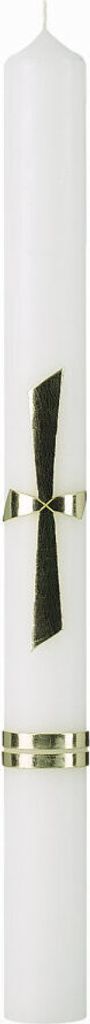 Taufkerze Kreuz mit Gold-Wachsauflage in Weiß 400 x Ø 40 mm mit Namensverzierung