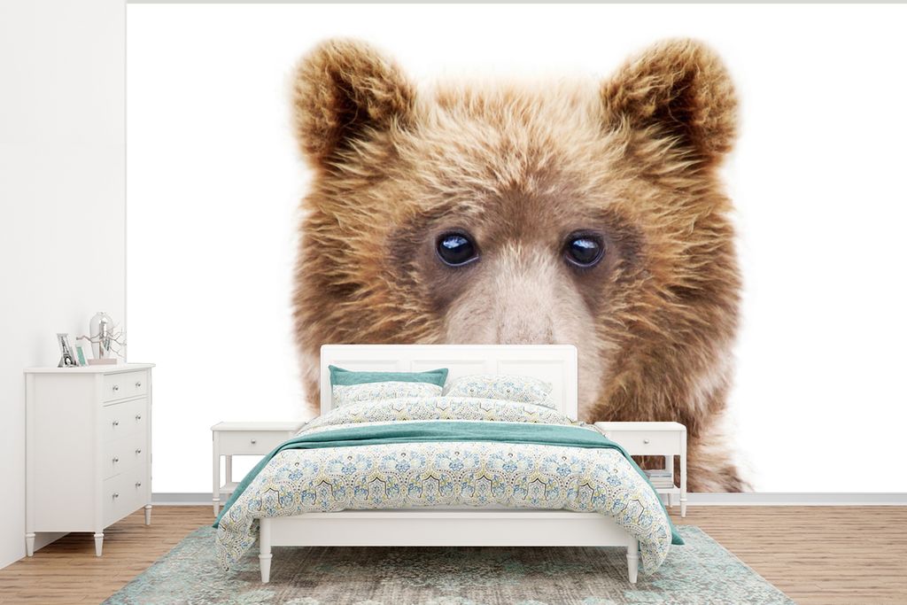 MuchoWow Fototapete für Wohnzimmer oder Schlafzimmer Wandtapete Vinyl Motivtapete Bär - Braun - Tiere - Natur - 295x220 cm - Wand Tapete