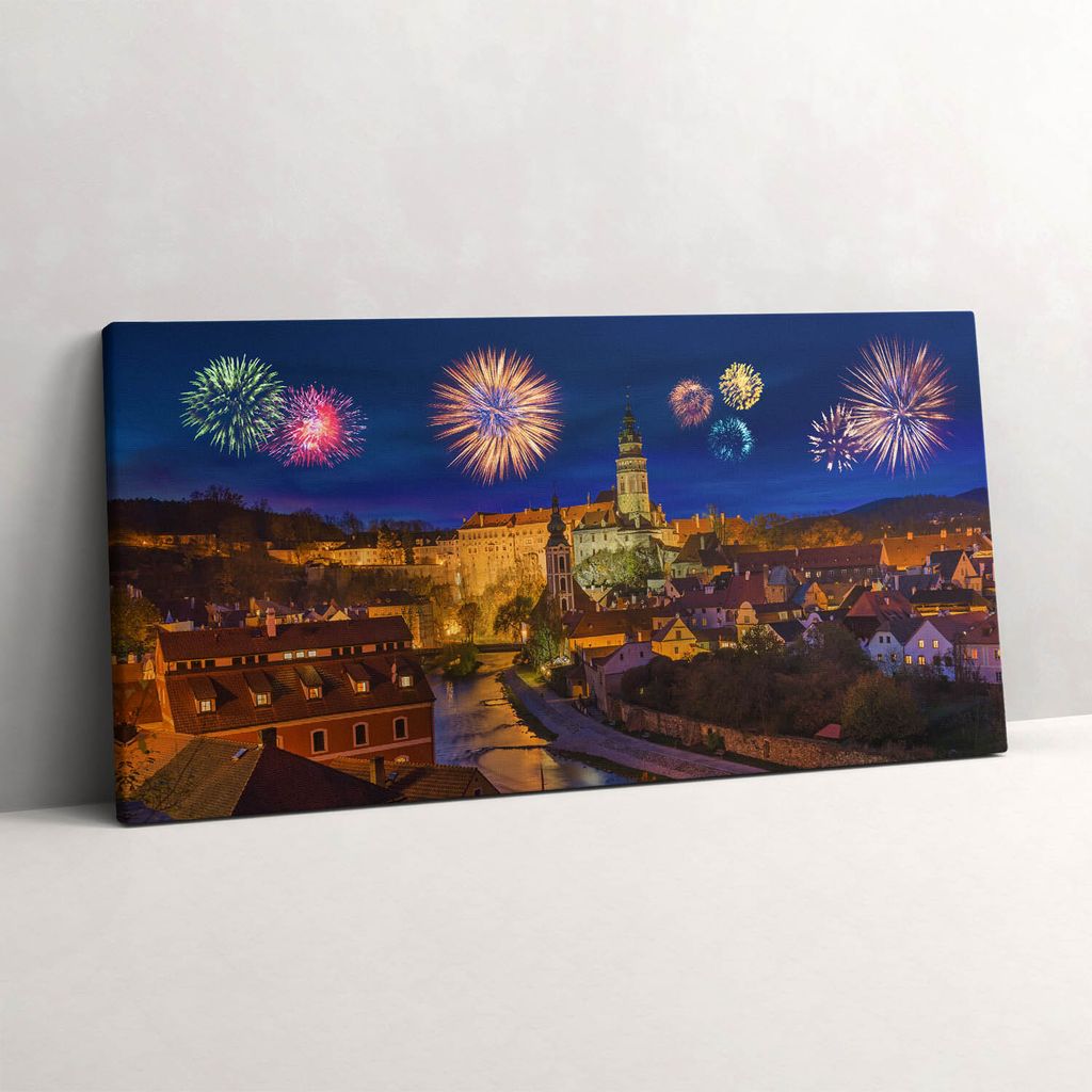 Feuerwerk Krumlov Tschechische Republik – Leinwandbild Wandbild – 100x50 cm – Leinwandbilder – Wandbilder – Schlafzimmer – Flur