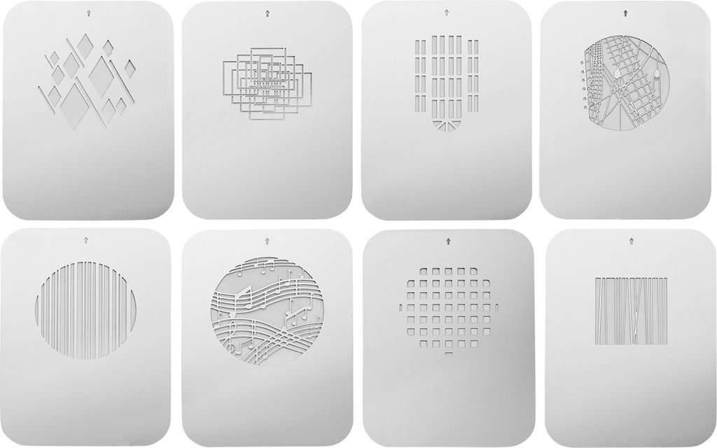 8 Stueck / Set Gobos-Grafikkarten Metallplatten mit Hohlmustern fuer optischen Snoot Konisch fokussieren Kondensator Kunst Spezialeffekte Geformtes...