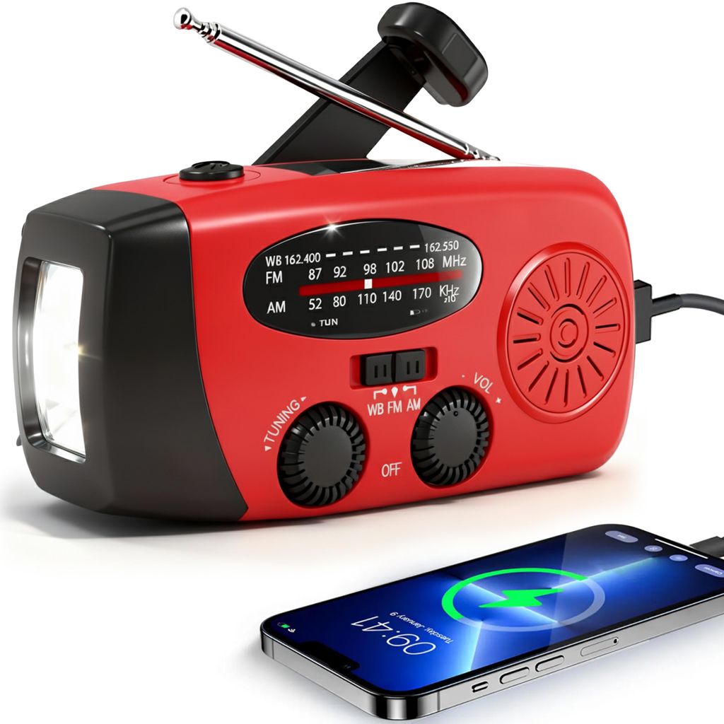Brixy Notfallradio – Radio mit Akku für Notfälle – Aufziehbar – Solar – Taschenlampe – Powerbank – R