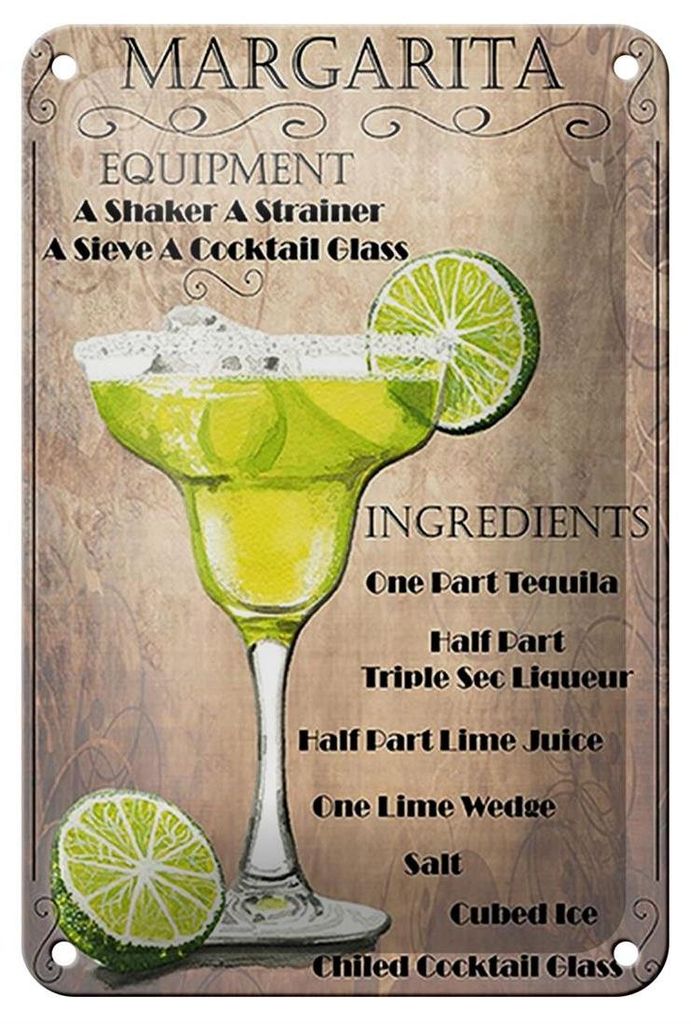 Blechschild Alkohol 12x18cm Margarita Equipment ingredients
