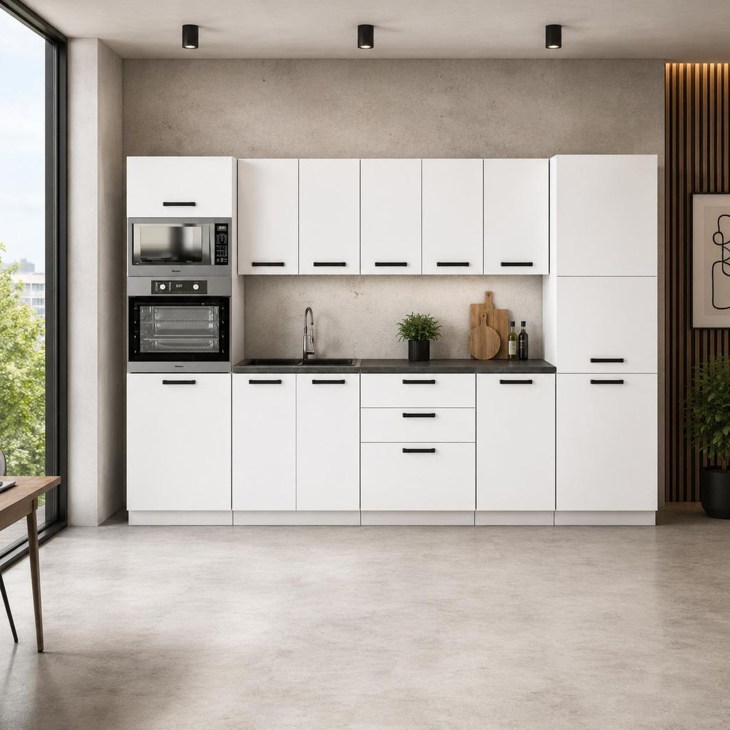 ULWEHOME | Küchenzeile 300 cm Mattweiß, Küchenmöbel-Set Produktbild  KI-generiertes Bild