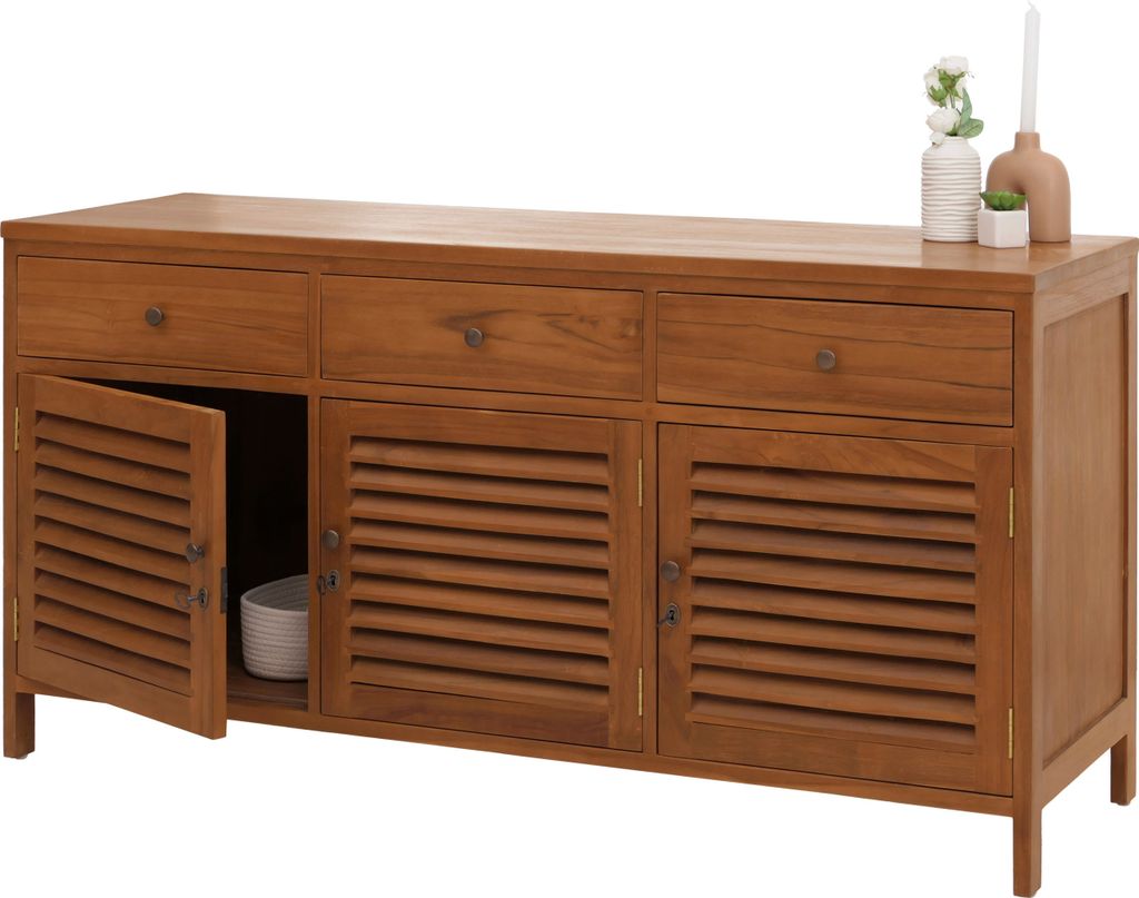 Teak-Badezimmerkommode HWC-M90, Badschrank Waschtisch, hochwertiges B-Grade-Teak (Kernholz, 20-30 Jahre), 81x155x50cm