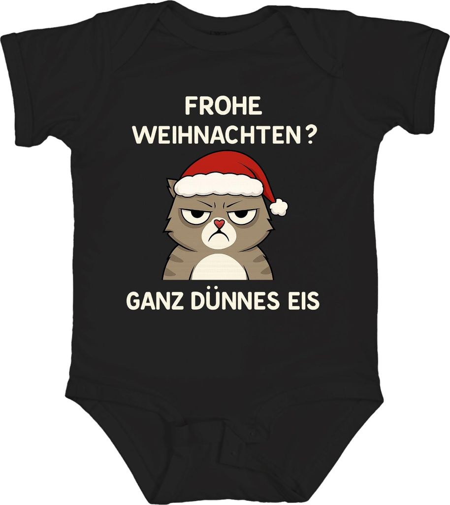 Frohe Weihnachten? Ganz Dünnes Eis Weihnachtskatze sarkastisch Unisex Baby Body, Schwarz, 12/18