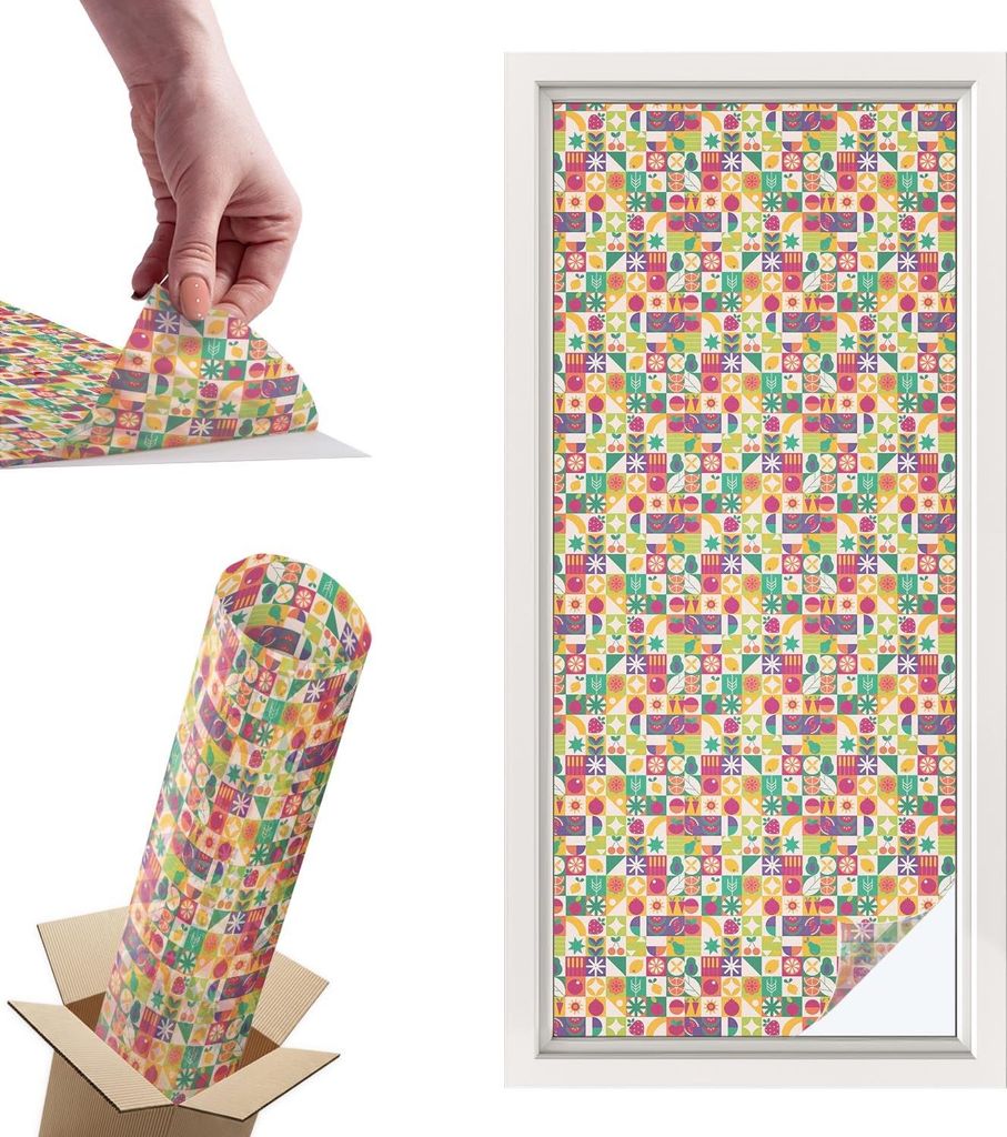 Buntglasfolie für Fenster – 116x50 cm – Stained-Glass-Fensterfolie, dekorativ & blickdicht – Selbstklebende Glasdekorfolie im Buntglas-Desig...