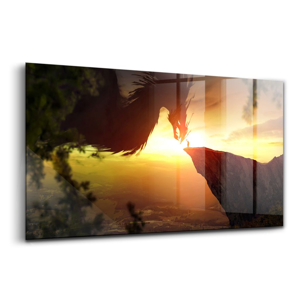 Glasmalerei - dekorative Malerei - moderne Malerei - 140x70 - Fantastische Welt der Fantasie Drache