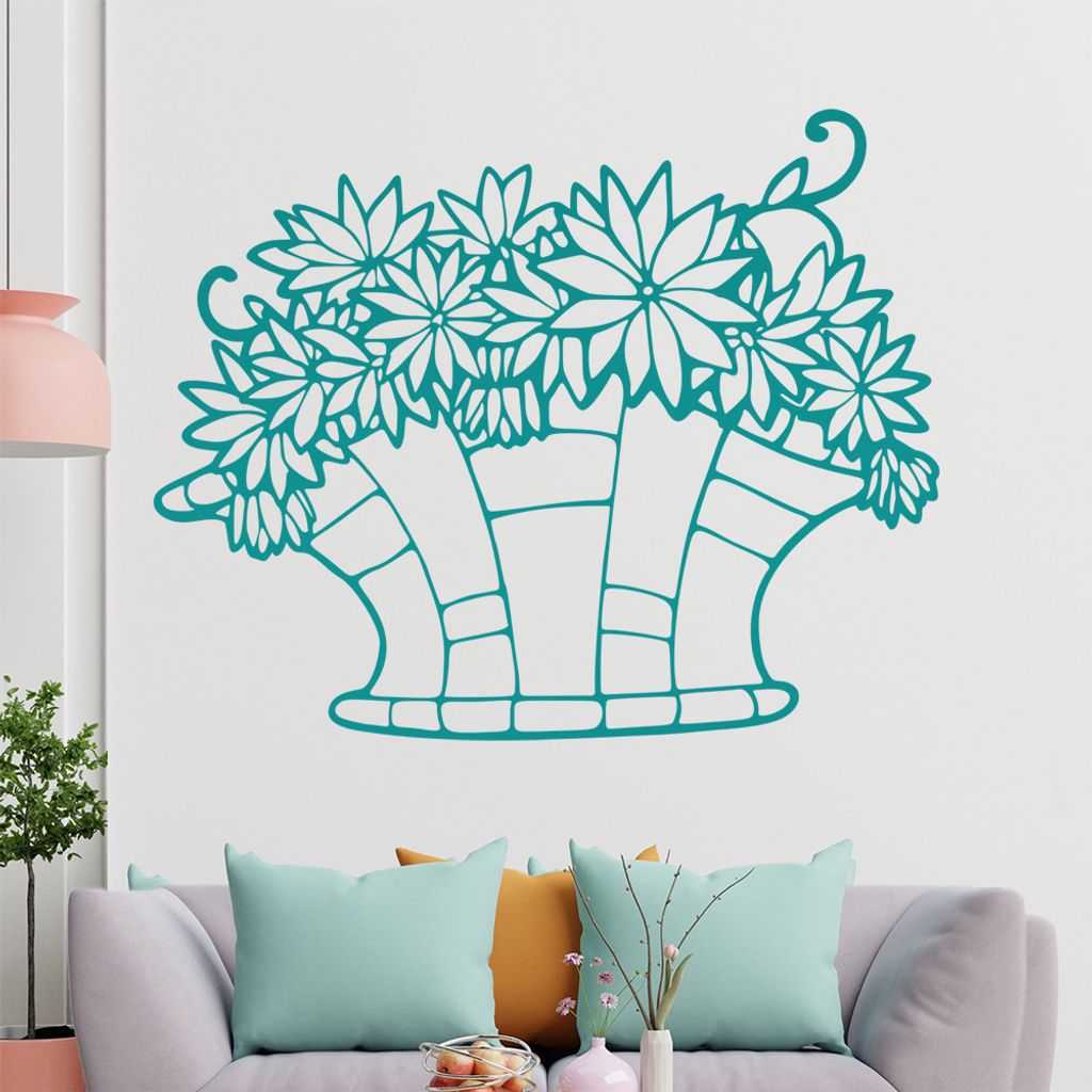 Blumen - Pflanze - Korb Wandtattoo in 6 Größen - Wandaufkleber Wall Sticker - Dekoration, Küche, Wohnzimmer, Schlafzimmer, Badezimmer