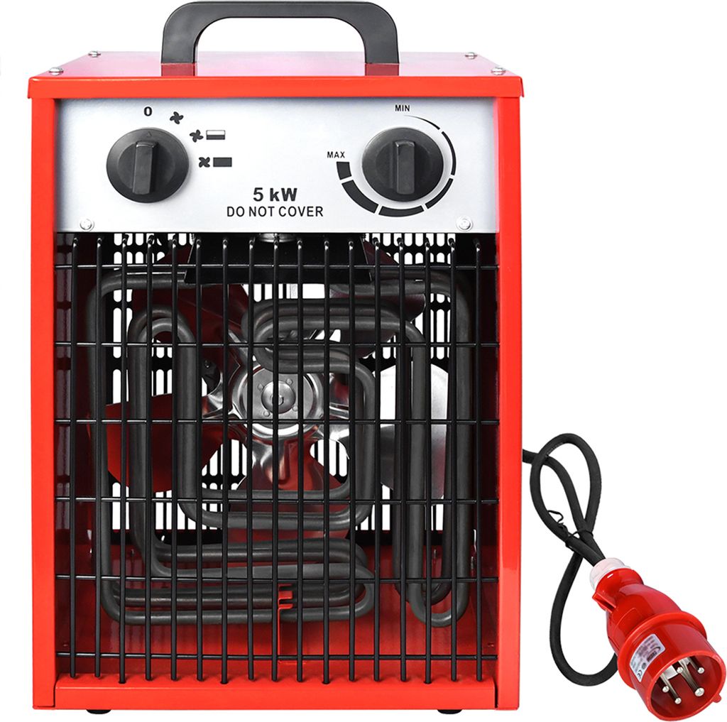 LARS360 Heizlüfter Elektroheizung 5KW 400V mit rotem Gehäuse, Bauheizer Heizstrahler Heizgerät Heizgebläse mit Thermostat & 4 Heizstufen