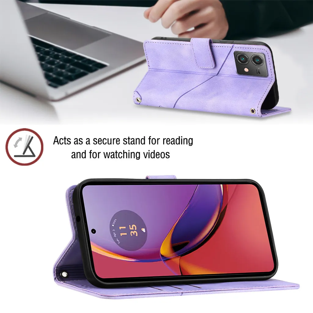 Custodia Portafoglio Motorola Moto G84 5G Con Cinturino Da Polso - Pelle Sintetica TPU Antiurto, Slot Carte E Supporto - Rosa