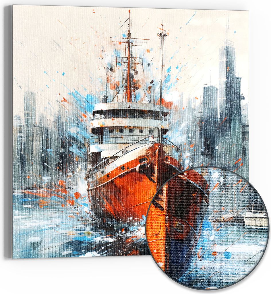 DEQOART Hybrid Leinwand Bild 50x50 cm 'Maritime Metropole' Wandbild Glas flach modern