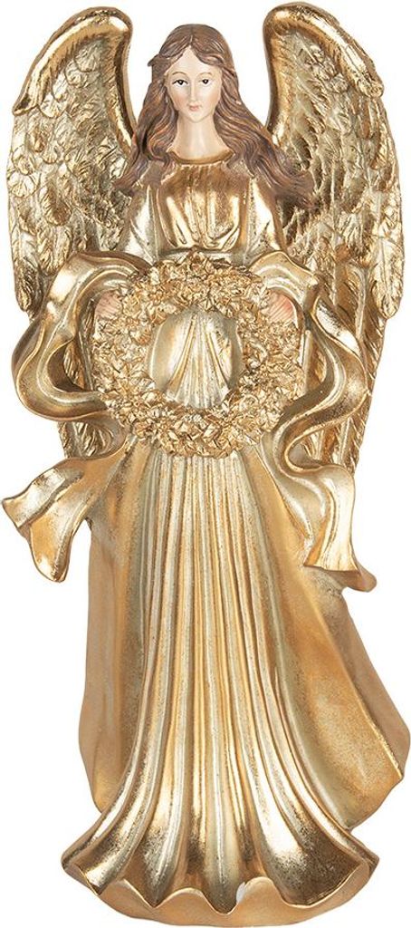 Clayre & Eef Dekorationsfigur Engel 16x13x35 cm Goldfarbig Kunststoff