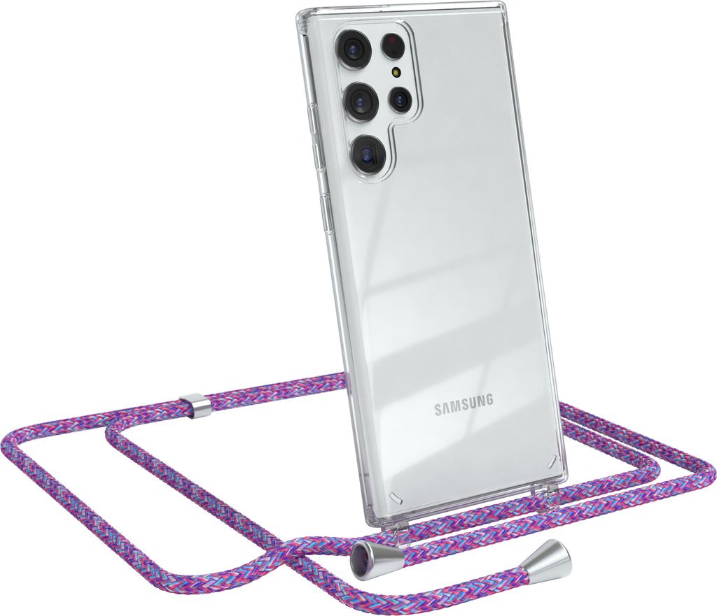 EAZY CASE Handykette kompatibel mit Samsung Galaxy S22 Ultra 5G, Handyhülle mit Umhängeband, Handykordel, Schutzhülle Clear, Band in Bunt