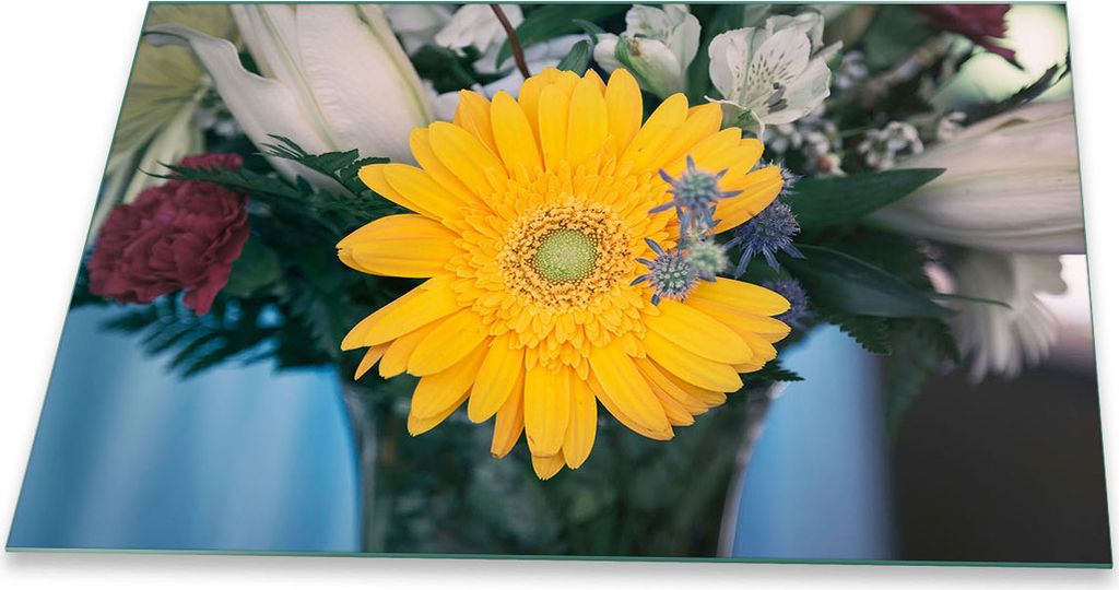 Herdabdeckplatte Glaskeramik 1 Teilig 80x52 Blumen Gelb Abdeckung Glas Spritzschutz