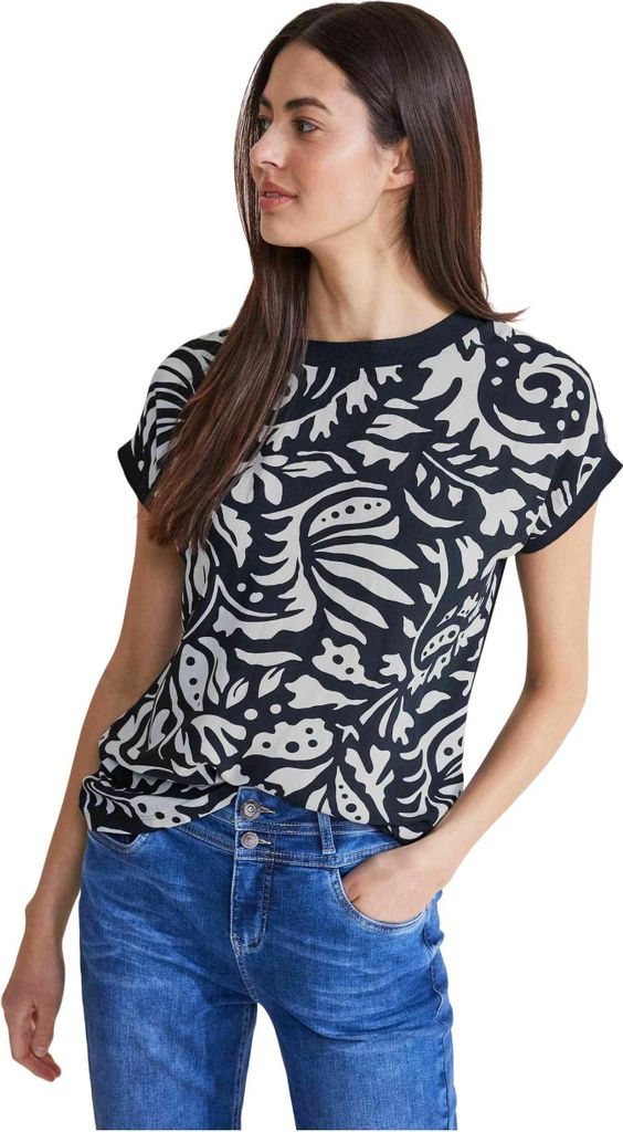 Street One LTD QR printed mat-mix shirt w deep blue 38